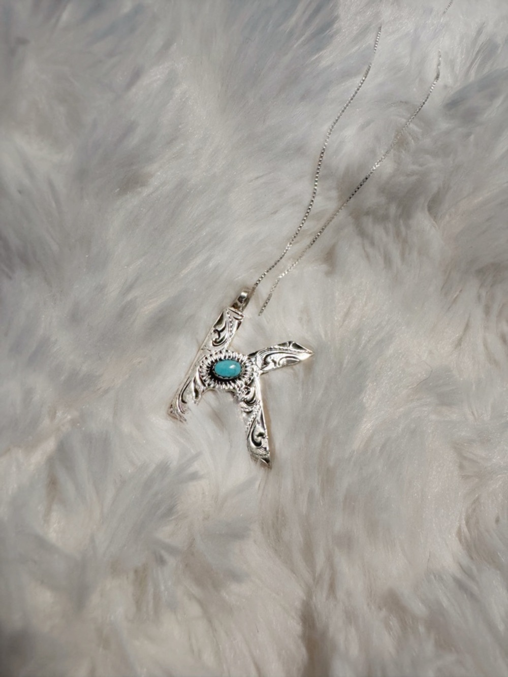 Turquoise Tuesday ★ Wild West Initial K Necklace 925 Sterling Silver 18” Chain - Picture 5 of 6